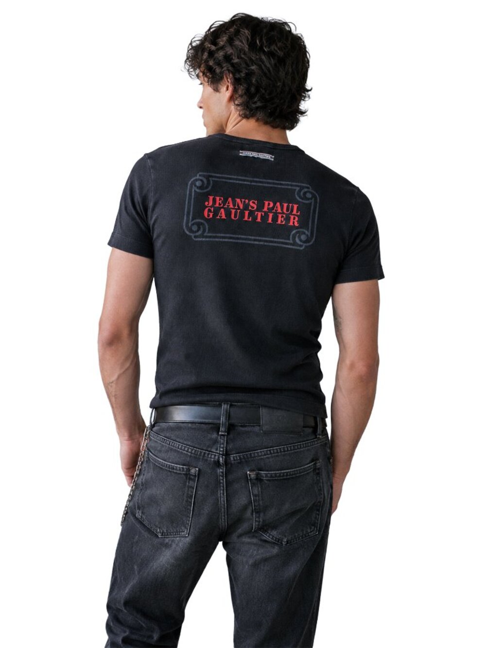 RARE Jean’s Paul Gaultier Ribbed T Shirt Black Logo Back Italy Men’s S EU 46